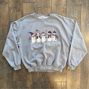 vintage americana snowmen crewneck grey red white & blue